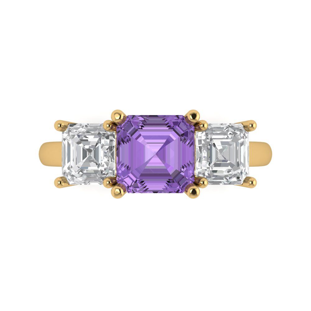 4 cttw Simulated Alexandrite Three-Stone Engagement Ring - Solid Gold (Square Emerald Cut,7.0X7.0mm)