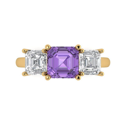 4 cttw Simulated Alexandrite Three-Stone Engagement Ring - Solid Gold (Square Emerald Cut,7.0X7.0mm)
