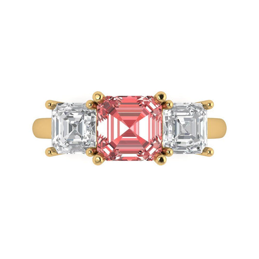 4 cttw Natural Garnet Three-Stone Engagement Ring - Solid Yellow Gold (VVS1, Square Emerald Cut,7.0X7.0mm)