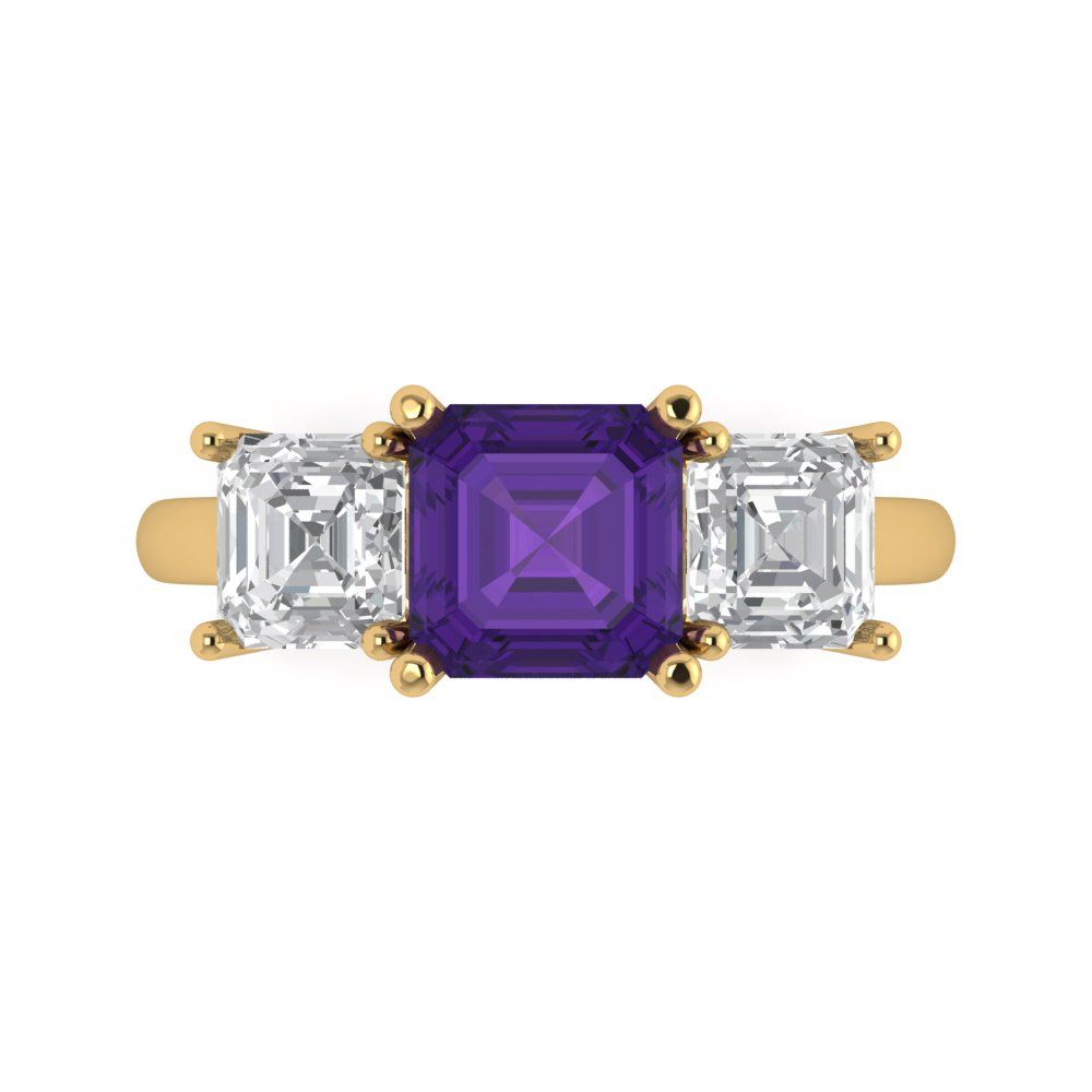 4 cttw Natural Amethyst Three-Stone Engagement Ring - Solid Gold (Square Emerald Cut,7.0X7.0mm)
