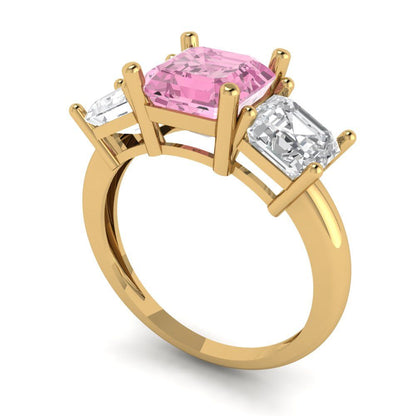 4 cttw Zirconia Simulated Pink Diamond Three-Stone Engagement Ring - Solid Gold (VVS1, Square Emerald Cut,7.0X7.0mm)