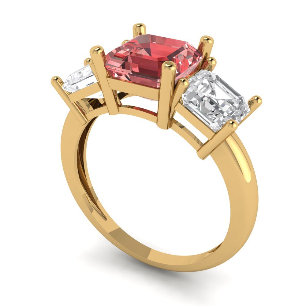 4 cttw Natural Garnet Three-Stone Engagement Ring - Solid Gold (Square Emerald Cut,7.0X7.0mm)