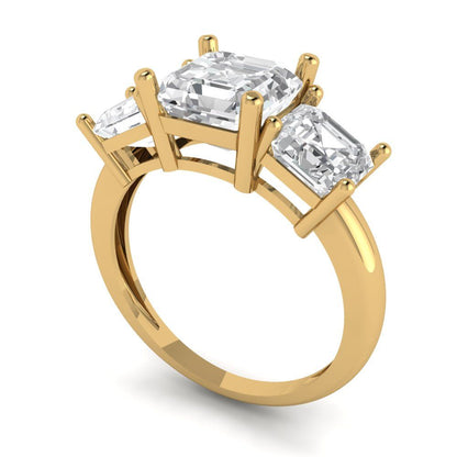 4 cttw White Sapphire Three-Stone Engagement Ring - Solid Gold (Square Emerald Cut,7.0X7.0mm)