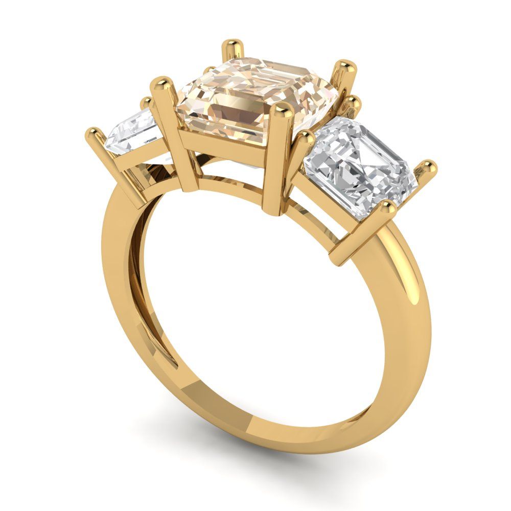 4 cttw Natural Morganite Three-Stone Engagement Ring - Solid Gold (Square Emerald Cut,7.0X7.0mm)