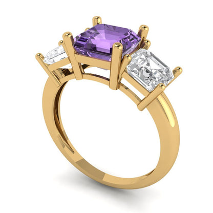 4 cttw Simulated Alexandrite Three-Stone Engagement Ring - Solid Gold (Square Emerald Cut,7.0X7.0mm)