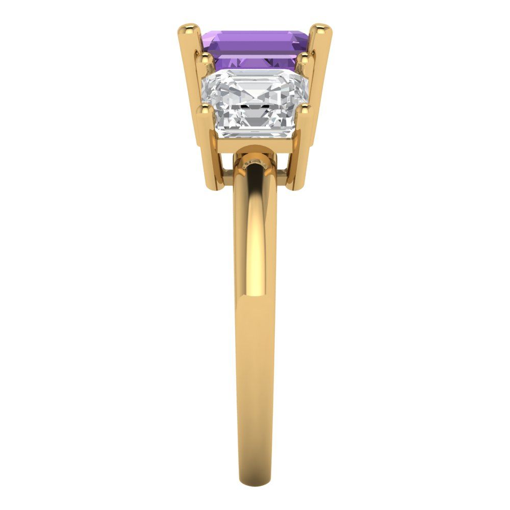 4 cttw Simulated Alexandrite Three-Stone Engagement Ring - Solid Gold (Square Emerald Cut,7.0X7.0mm)
