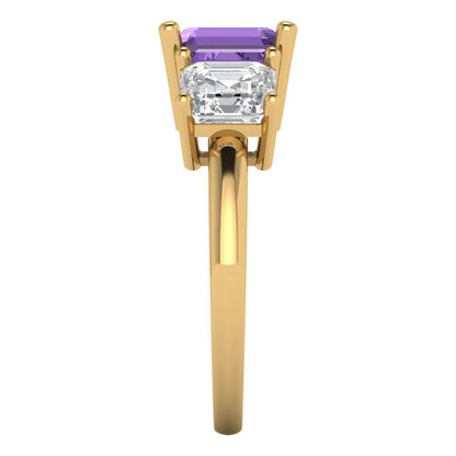 4 cttw Simulated Alexandrite Three-Stone Engagement Ring - Solid Gold (Square Emerald Cut,7.0X7.0mm)