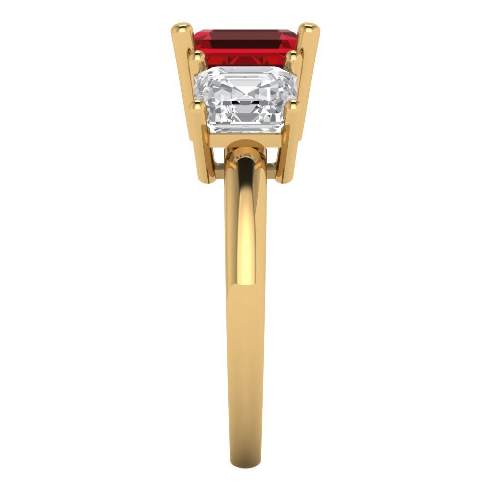 4 cttw Simulated Pink Tourmaline Three-Stone Engagement Ring - Solid Gold (Square Emerald Cut,7.0X7.0mm)