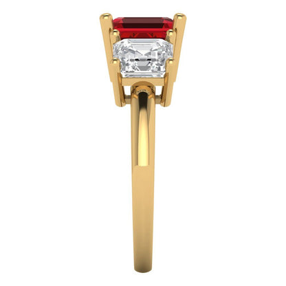 4 cttw Simulated Pink Tourmaline Three-Stone Engagement Ring - Solid Gold (Square Emerald Cut,7.0X7.0mm)