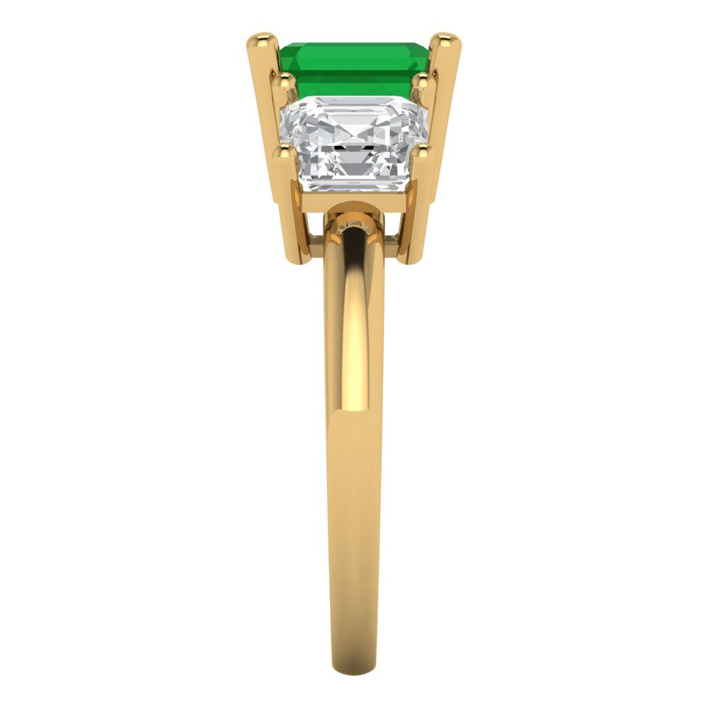 4 cttw Simulated Emerald Three-Stone Engagement Ring - Solid Gold (Square Emerald Cut,7.0X7.0mm)