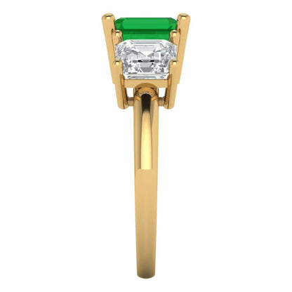 4 cttw Simulated Emerald Three-Stone Engagement Ring - Solid Gold (Square Emerald Cut,7.0X7.0mm)