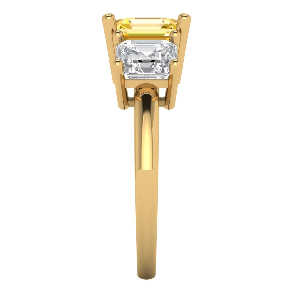 4 cttw Zirconia Simulated Yellow Diamond Three-Stone Engagement Ring - Solid Yellow Gold (VVS1, Square Emerald Cut,7.0X7.0mm)
