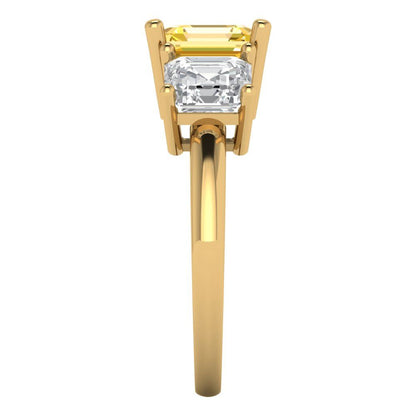 4 cttw Zirconia Simulated Yellow Diamond Three-Stone Engagement Ring - Solid Yellow Gold (VVS1, Square Emerald Cut,7.0X7.0mm)