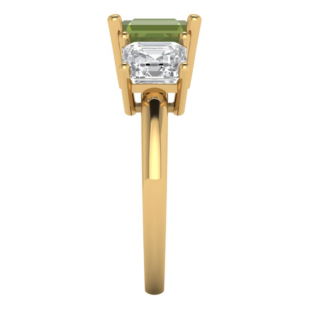4 cttw Natural Peridot Three-Stone Engagement Ring - Solid Gold (Square Emerald Cut,7.0X7.0mm)