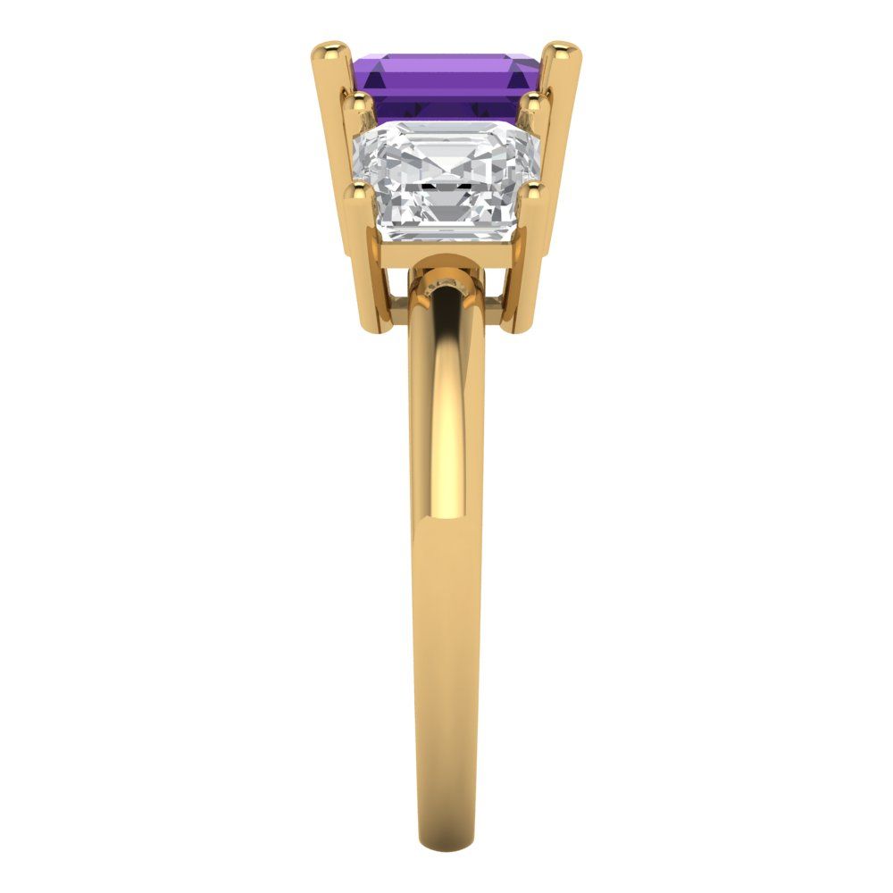 4 cttw Natural Amethyst Three-Stone Engagement Ring - Solid Gold (Square Emerald Cut,7.0X7.0mm)