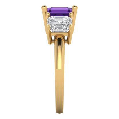 4 cttw Natural Amethyst Three-Stone Engagement Ring - Solid Gold (Square Emerald Cut,7.0X7.0mm)
