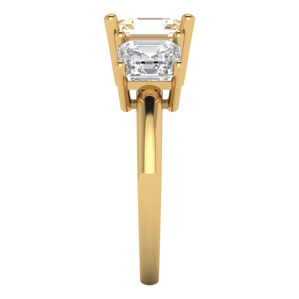 4 cttw Natural Morganite Three-Stone Engagement Ring - Solid Gold (Square Emerald Cut,7.0X7.0mm)