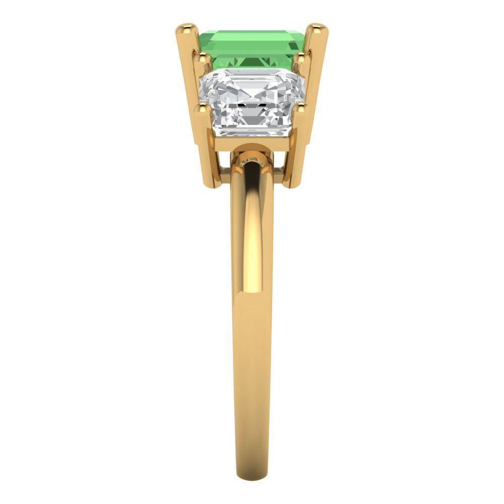 4 cttw Zirconia Simulated Green Diamond Three-Stone Engagement Ring - Solid Gold (VVS1, Square Emerald Cut,7.0X7.0mm)