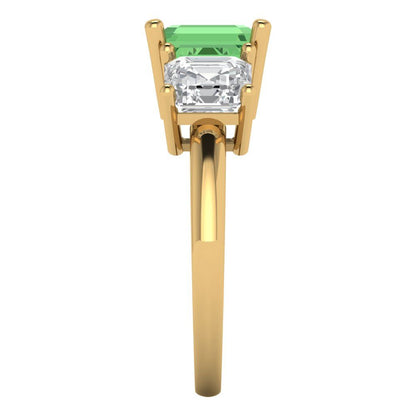 4 cttw Zirconia Simulated Green Diamond Three-Stone Engagement Ring - Solid Yellow Gold (VVS1, Square Emerald Cut,7.0X7.0mm)