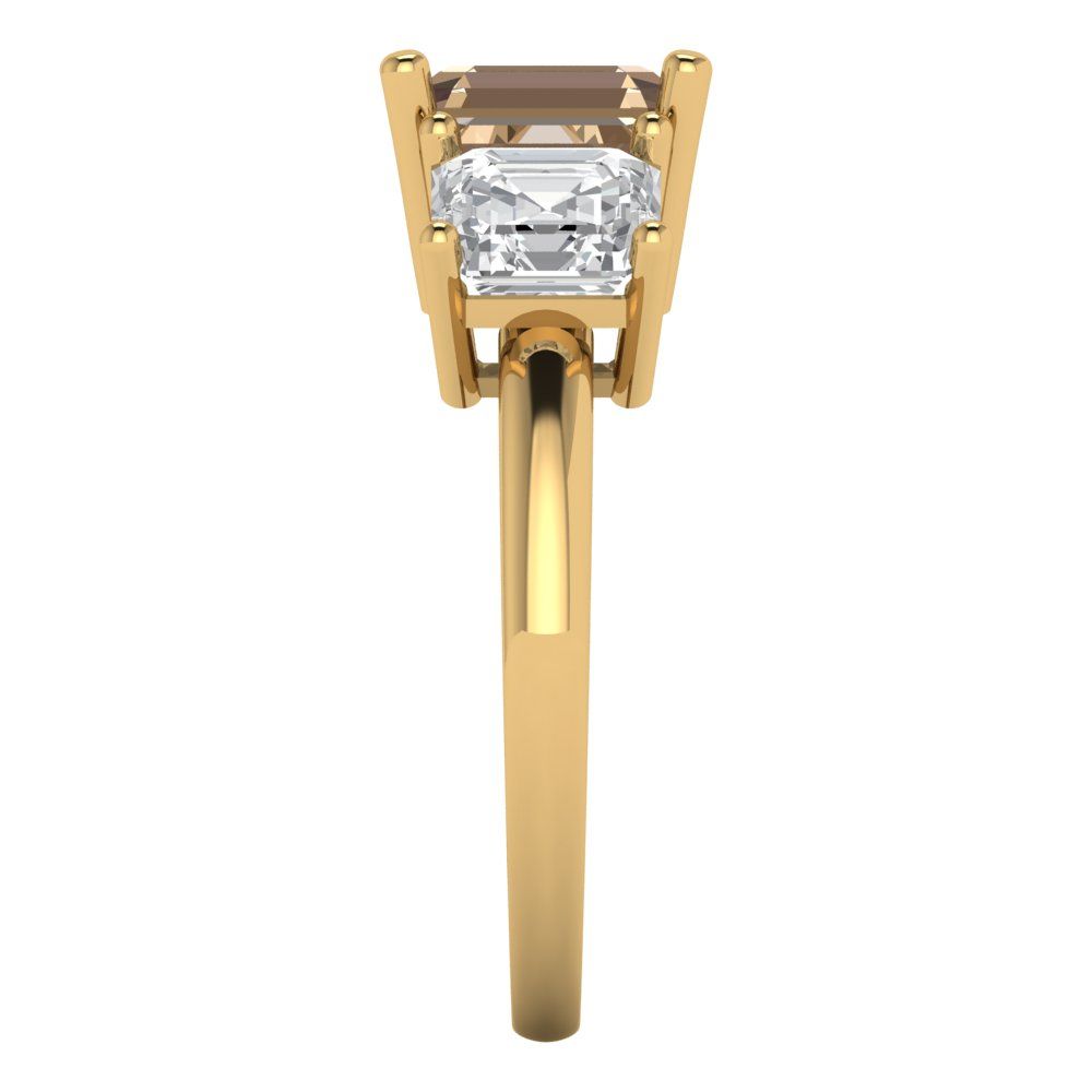 4 cttw Yellow Moissanite Three-Stone Engagement Ring - Solid Gold (Square Emerald Cut,7.0X7.0mm)