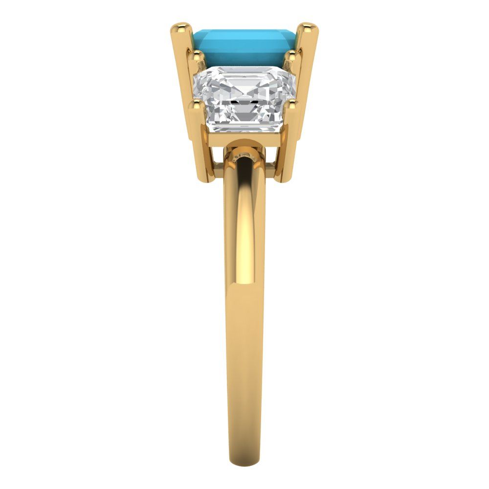 4 cttw Simulated Turquoise Three-Stone Engagement Ring - Solid Gold (Square Emerald Cut,7.0X7.0mm)