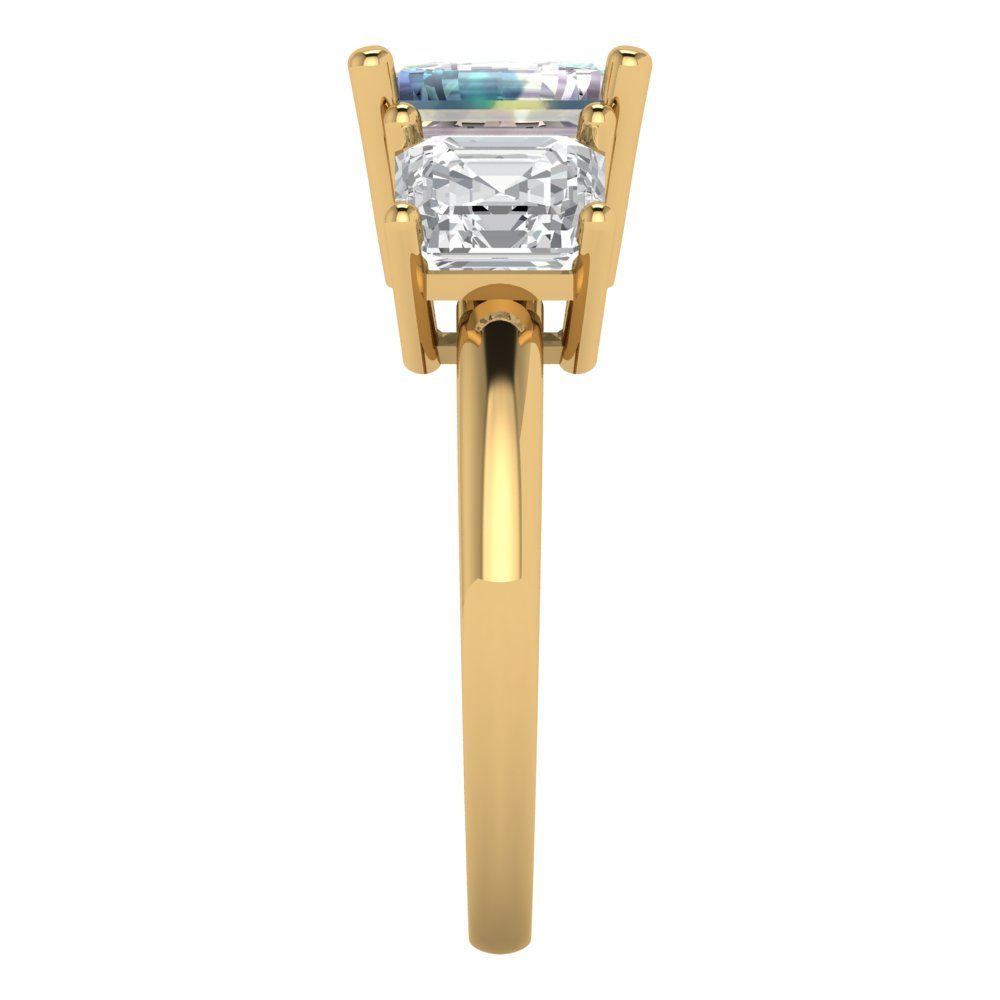 4 cttw Blue Moissanite Three-Stone Engagement Ring - Solid Gold (Square Emerald Cut,7.0X7.0mm)