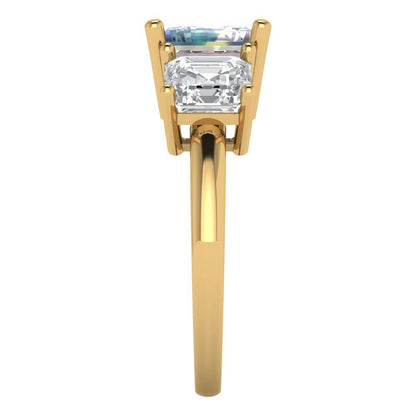 4 cttw Blue Moissanite Three-Stone Engagement Ring - Solid Gold (Square Emerald Cut,7.0X7.0mm)