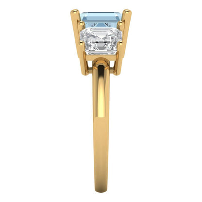 4 cttw Natural Sky Blue Topaz Three-Stone Engagement Ring - Solid Gold (Square Emerald Cut,7.0X7.0mm)