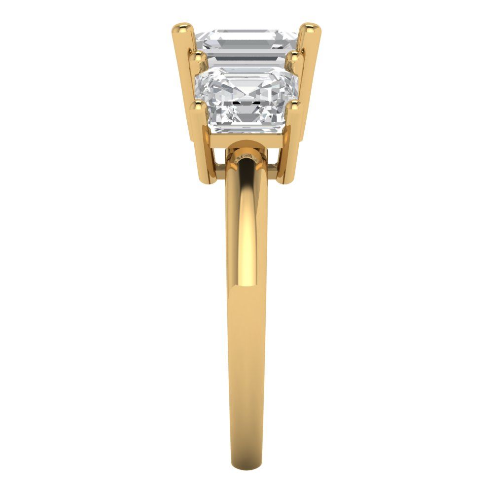 4 cttw Certified Moissanite Three-Stone Engagement Ring - Solid Gold (VVS1, D-F,Square Emerald Cut,7.0X7.0mm)