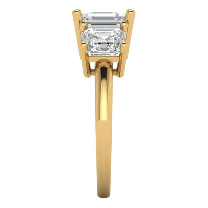 4 cttw Certified Moissanite Three-Stone Engagement Ring - Solid Gold (VVS1, D-F,Square Emerald Cut,7.0X7.0mm)
