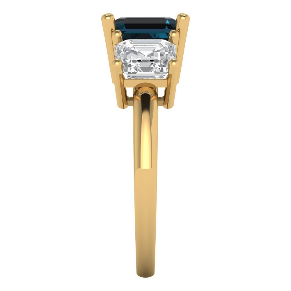4 cttw Natural London Blue Topaz Three-Stone Engagement Ring - Solid Gold (Square Emerald Cut,7.0X7.0mm)