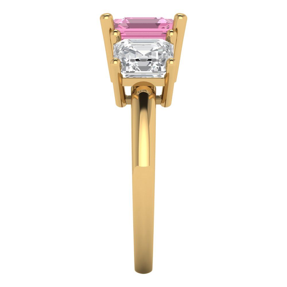4 cttw Zirconia Simulated Pink Diamond Three-Stone Engagement Ring - Solid Gold (VVS1, Square Emerald Cut,7.0X7.0mm)