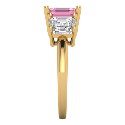4 cttw Zirconia Simulated Pink Diamond Three-Stone Engagement Ring - Solid Gold (VVS1, Square Emerald Cut,7.0X7.0mm)