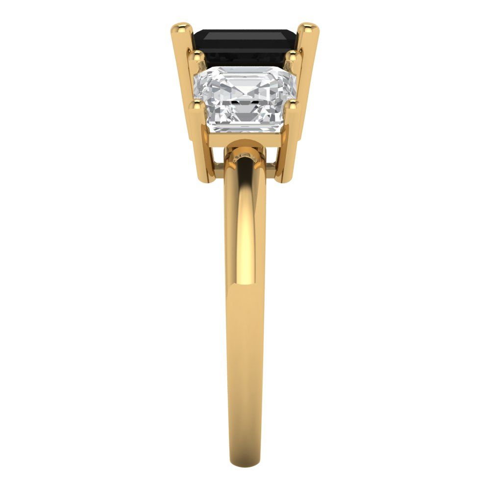 4 cttw Natural Onyx Three-Stone Engagement Ring - Solid Gold (Square Emerald Cut,7.0X7.0mm)