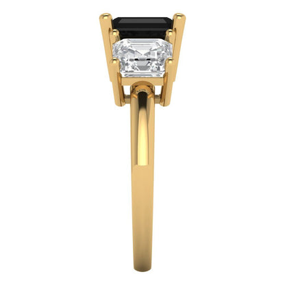 4 cttw Natural Onyx Three-Stone Engagement Ring - Solid Gold (Square Emerald Cut,7.0X7.0mm)