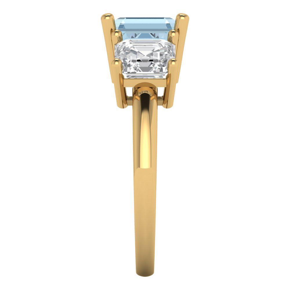 4 cttw Natural Swiss Blue Topaz Three-Stone Engagement Ring - Solid Gold (Square Emerald Cut,7.0X7.0mm)