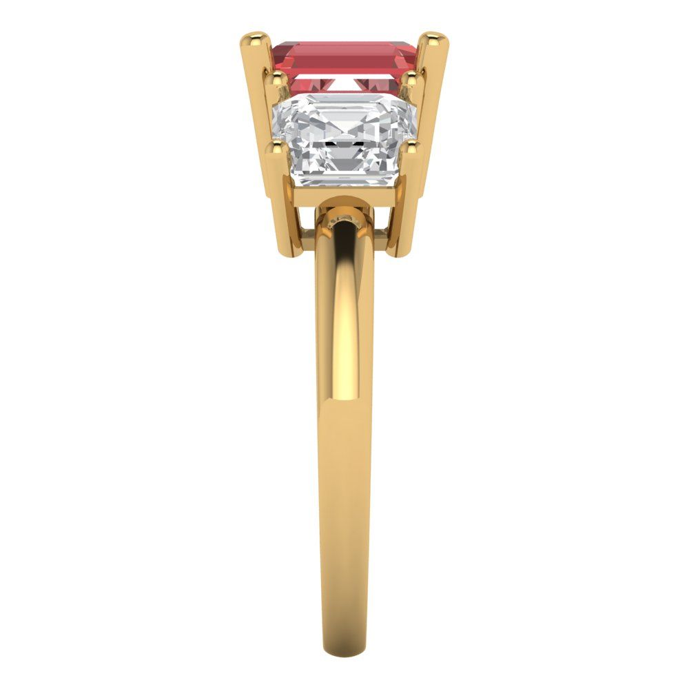 4 cttw Natural Garnet Three-Stone Engagement Ring - Solid Gold (Square Emerald Cut,7.0X7.0mm)