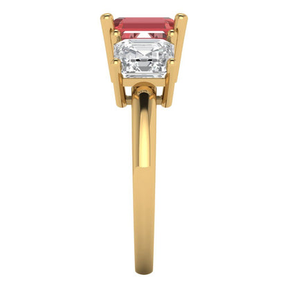 4 cttw Natural Garnet Three-Stone Engagement Ring - Solid Gold (Square Emerald Cut,7.0X7.0mm)