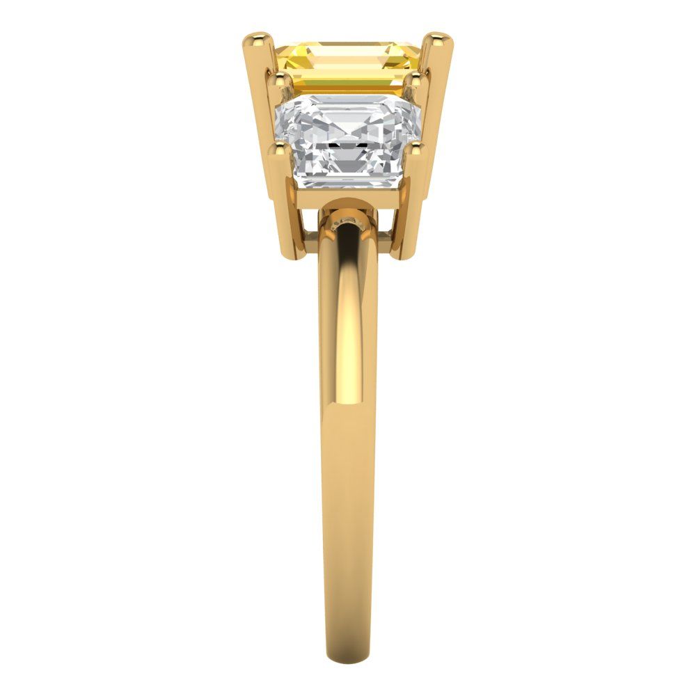 4 cttw Natural Citrine Three-Stone Engagement Ring - Solid Gold (Square Emerald Cut,7.0X7.0mm)