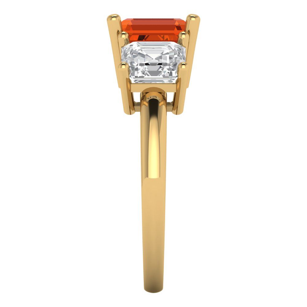 4 cttw Zirconia Simulated Red Diamond Three-Stone Engagement Ring - Solid Gold (VVS1, Square Emerald Cut,7.0X7.0mm)