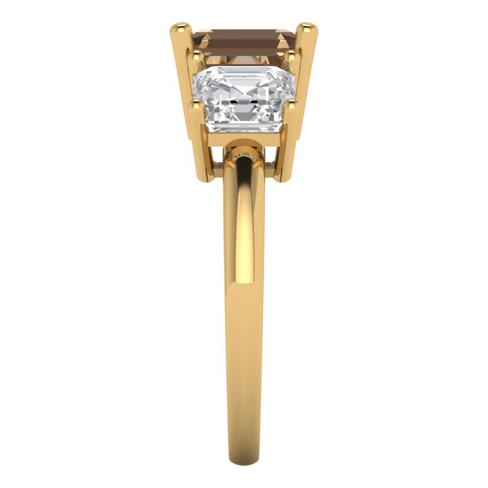 4 cttw Zirconia Simulated Champagne Diamond Three-Stone Engagement Ring - Solid Gold (VVS1, Square Emerald Cut,7.0X7.0mm)