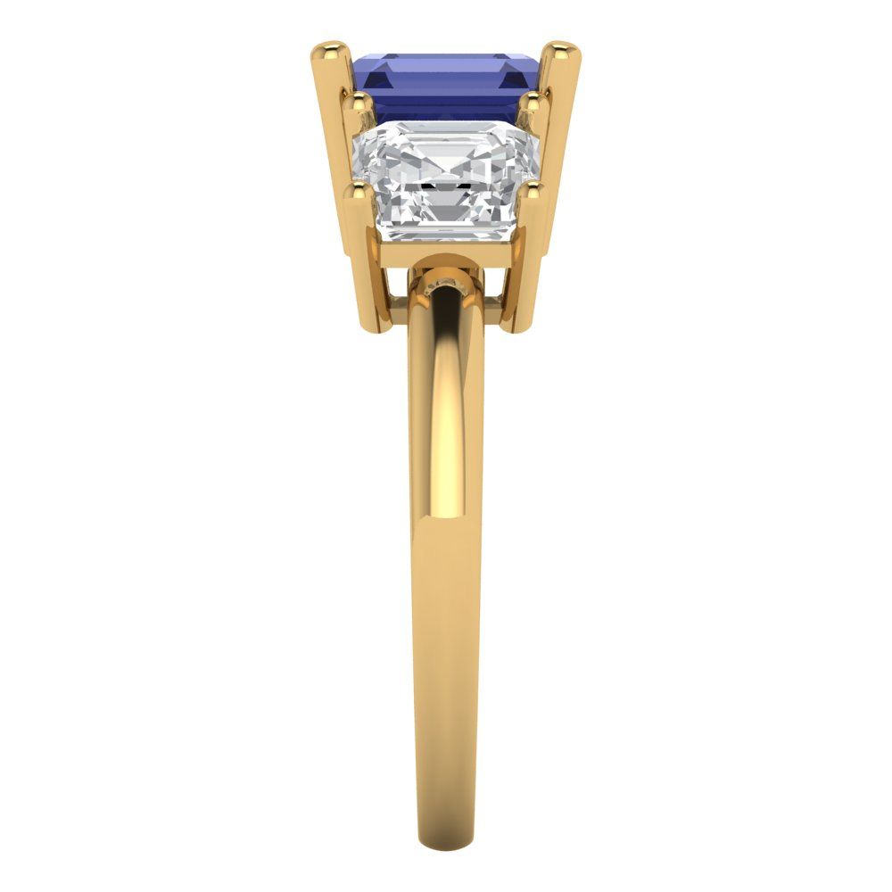 4 cttw Simulated Tanzanite Three-Stone Engagement Ring - Solid Gold (Square Emerald Cut,7.0X7.0mm)
