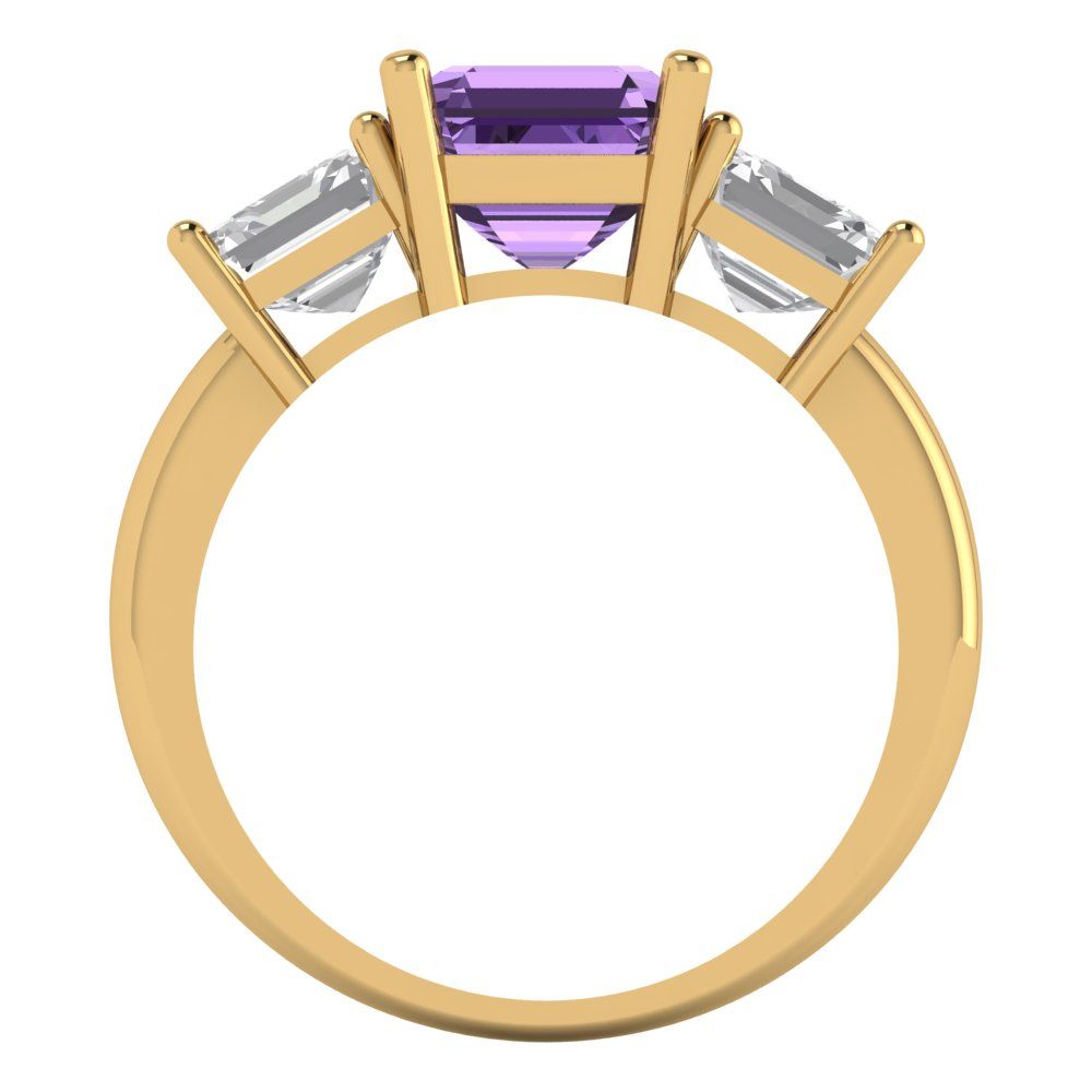 4 cttw Simulated Alexandrite Three-Stone Engagement Ring - Solid Gold (Square Emerald Cut,7.0X7.0mm)