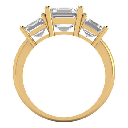 4 cttw White Sapphire Three-Stone Engagement Ring - Solid Gold (Square Emerald Cut,7.0X7.0mm)