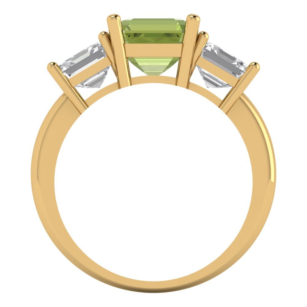 4 cttw Natural Peridot Three-Stone Engagement Ring - Solid Gold (Square Emerald Cut,7.0X7.0mm)