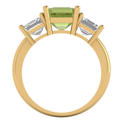4 cttw Natural Peridot Three-Stone Engagement Ring - Solid Gold (Square Emerald Cut,7.0X7.0mm)