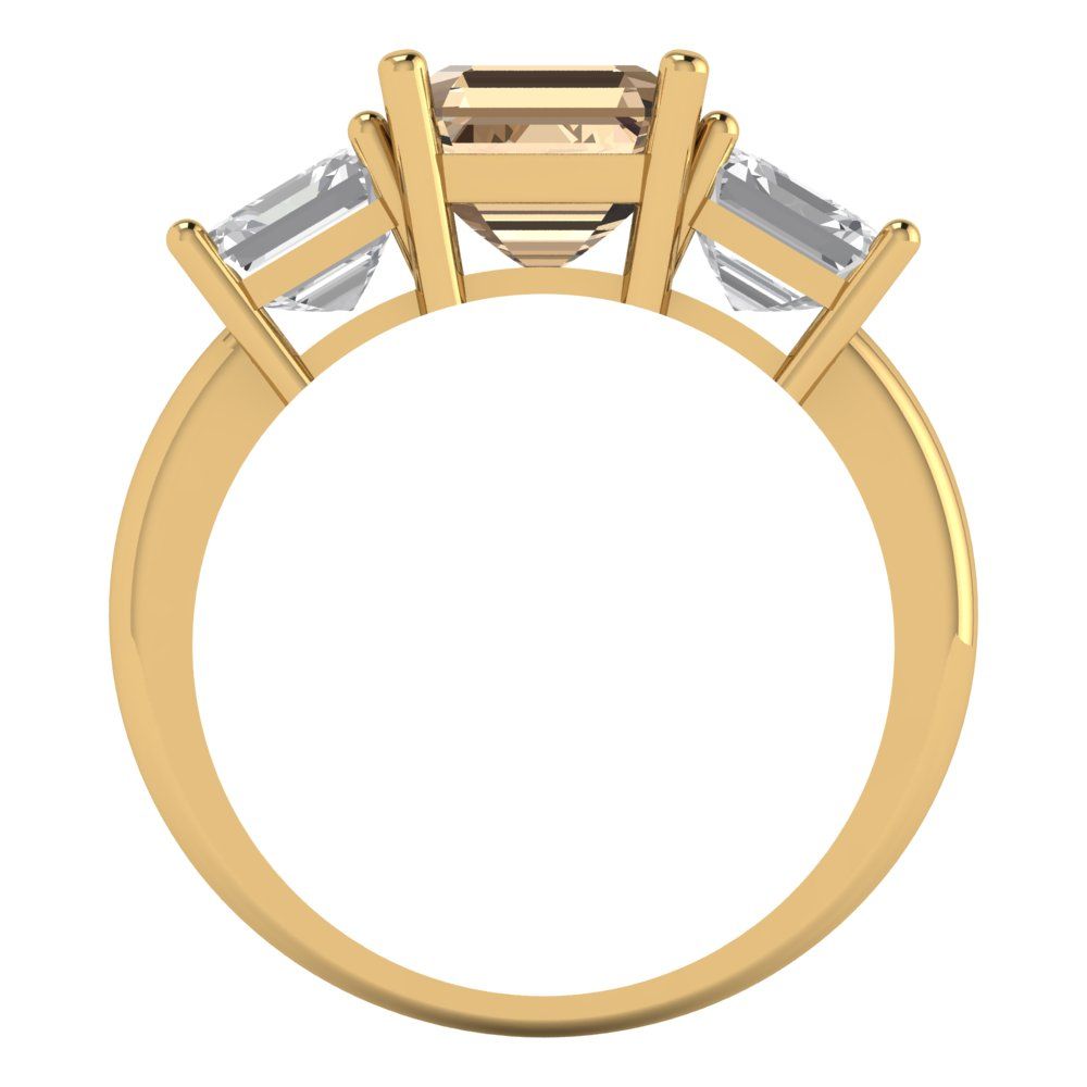 4 cttw Yellow Moissanite Three-Stone Engagement Ring - Solid Gold (Square Emerald Cut,7.0X7.0mm)