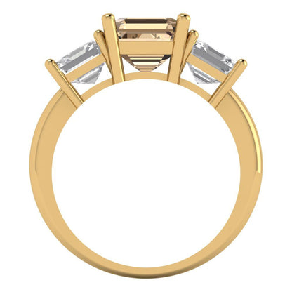 4 cttw Yellow Moissanite Three-Stone Engagement Ring - Solid Gold (Square Emerald Cut,7.0X7.0mm)