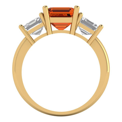 4 cttw Simulated Pink Tourmaline Three-Stone Engagement Ring - Solid Gold (Square Emerald Cut,7.0X7.0mm)