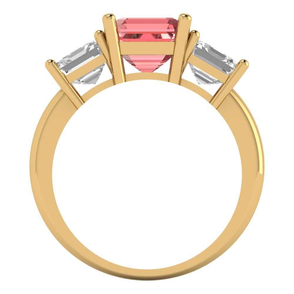 4 cttw Natural Garnet Three-Stone Engagement Ring - Solid Gold (Square Emerald Cut,7.0X7.0mm)
